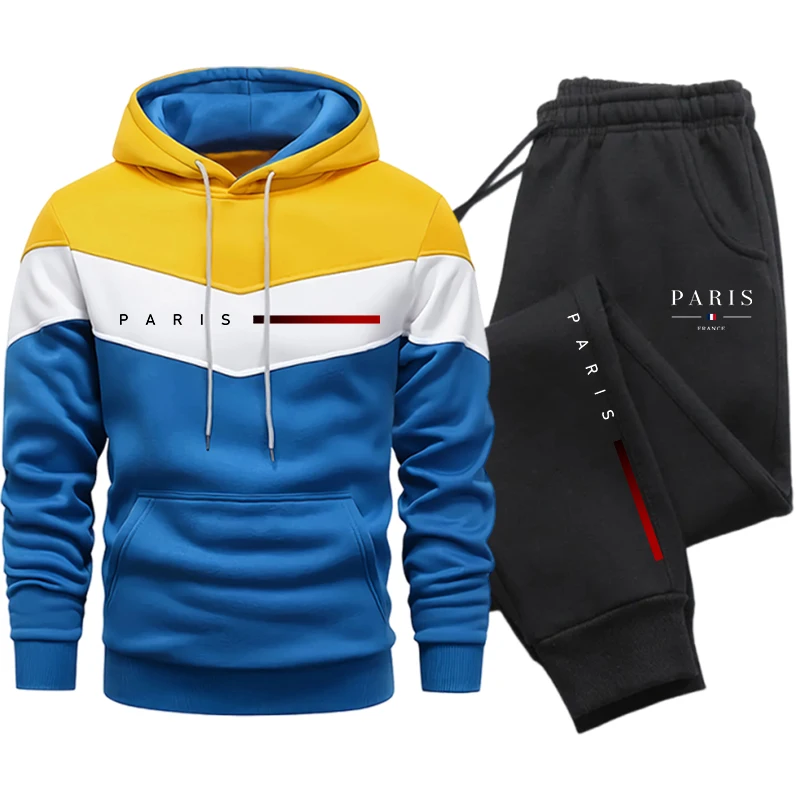 Winter Clothing Hoodie - Men's Tracksuit Casual Hoodie Tricolor Splicing
