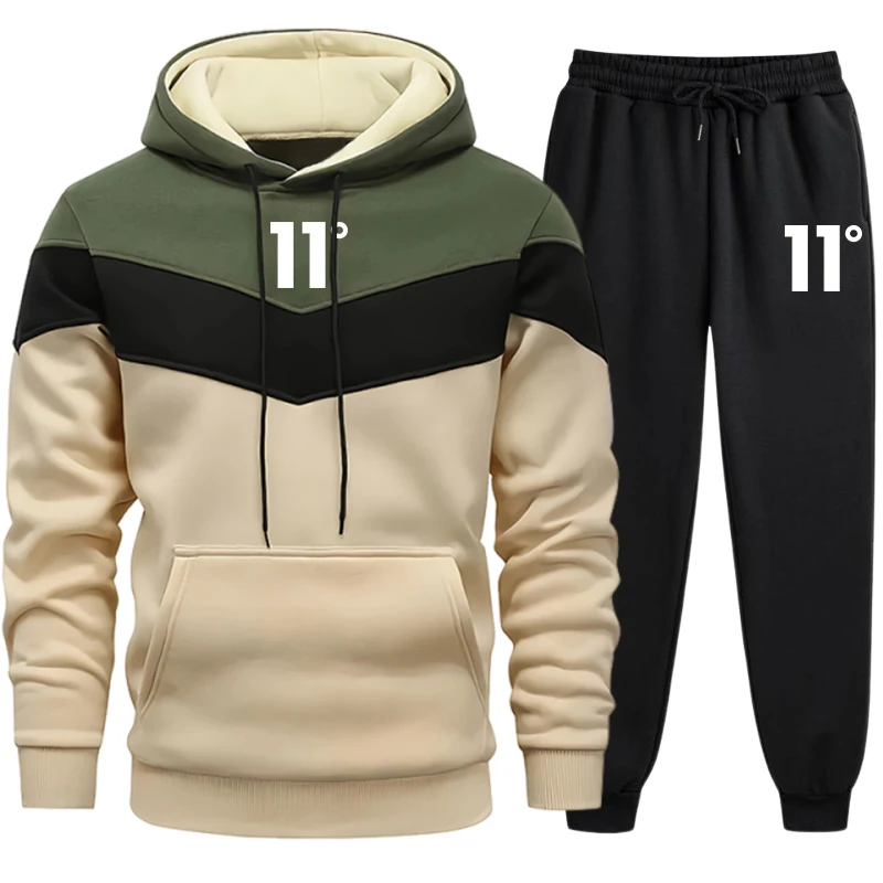 Winter Clothing Hoodie - New Men's Tracksuit Casual Tricolor Splice
