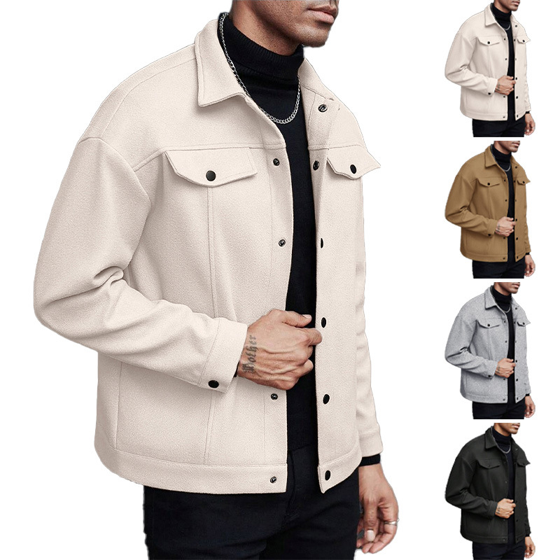 Wool Blend Coat - Men Wool Blend Lapel Work Jacket