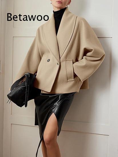 Women's Double-Breasted Short  - огляд і ціна Wool Blend Coat